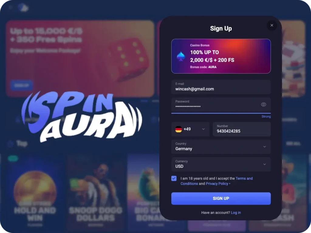 SpinAura Casino Registration